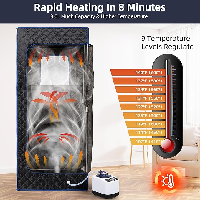 BOCHPOWER Sauna Portátil 3.0L Control Remoto Silla Plegable 9 Niveles Tamaño Completo miniatura 4