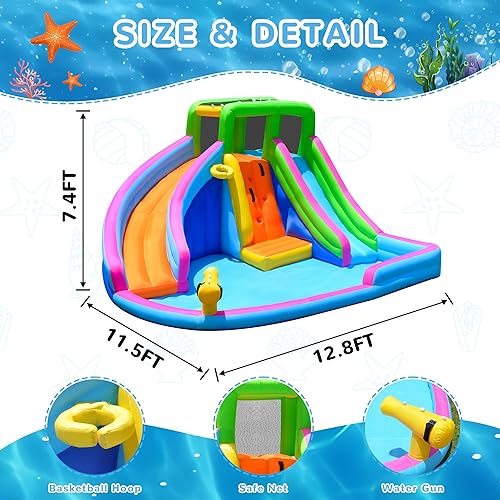 Miniatura 3 de Inflatable Water Slide, 8 in 1 Water Slides Inflatables for Kids and Adults with Air Blower, Splash and Deep Pool, Climbing Wall, Bounce House,