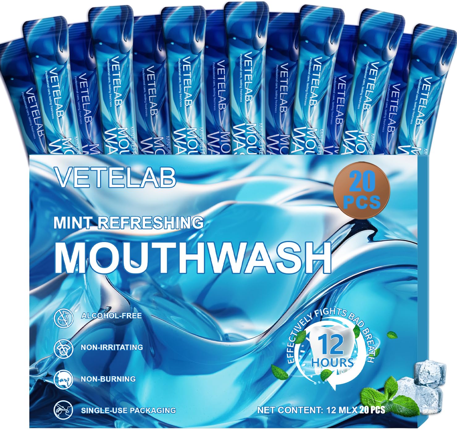 Portable Travel Size Mouthwash Packets - Mini Mint Mouthwash for Adults, Alcohol & Fluoride-Free, Freshens Breath for 12 Hours, Perfect for Date,
