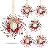 6 Pcs Valentines Day Wreaths Kitchen Cabinet Decor Farmhouse Artificial Red Pink Heart Berries Mini Valentine's Day Windows Wreaths for Front Door Porch Wall Decor Small Valentine 6