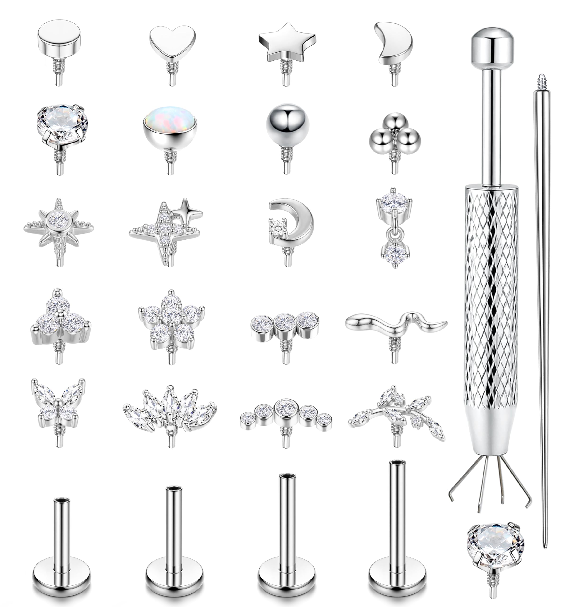 Kakonia 16G/18G Piercing Oreja Plata Oro Acero Inoxidable Pendientes Mujer Hipoalergénico Roscado Interno Cartilago Oreja Piercings Nariz Labret Conch Tragus Helix Piercing