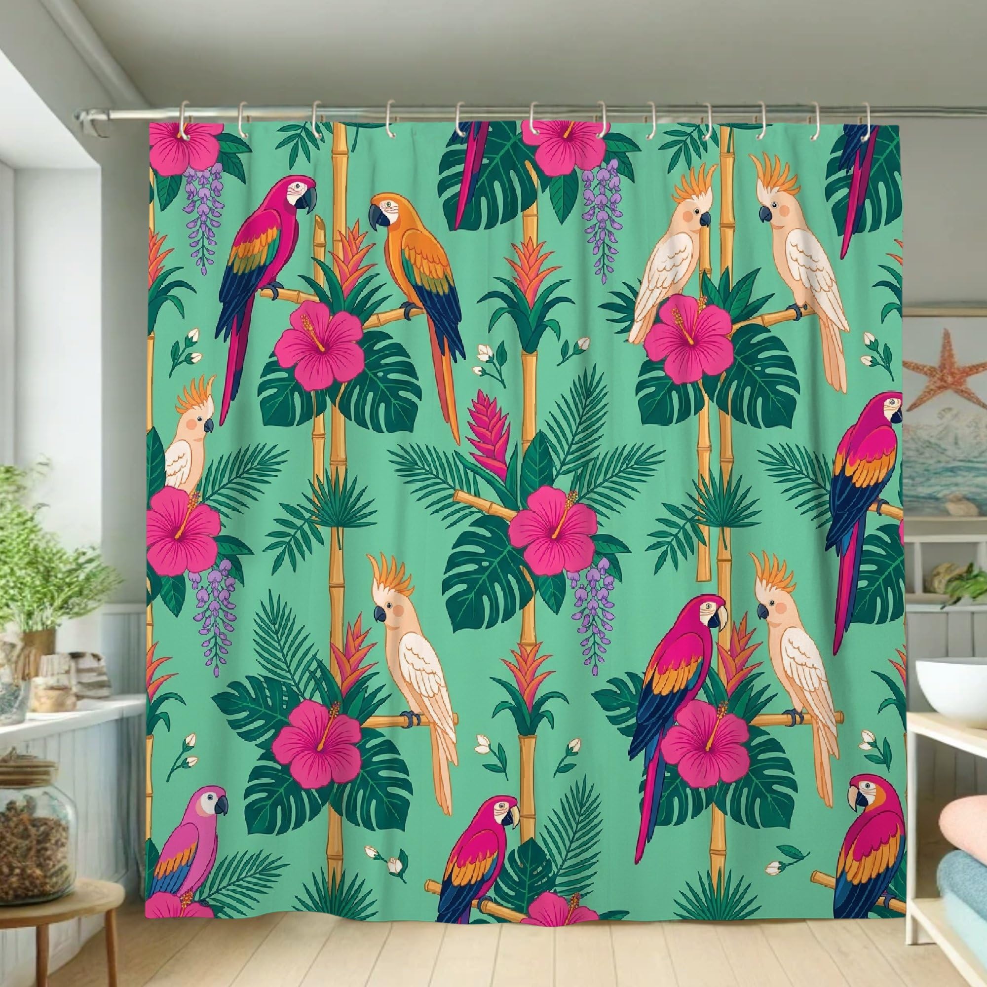 Rideau de douche perroquet polyester turquoise 183x183