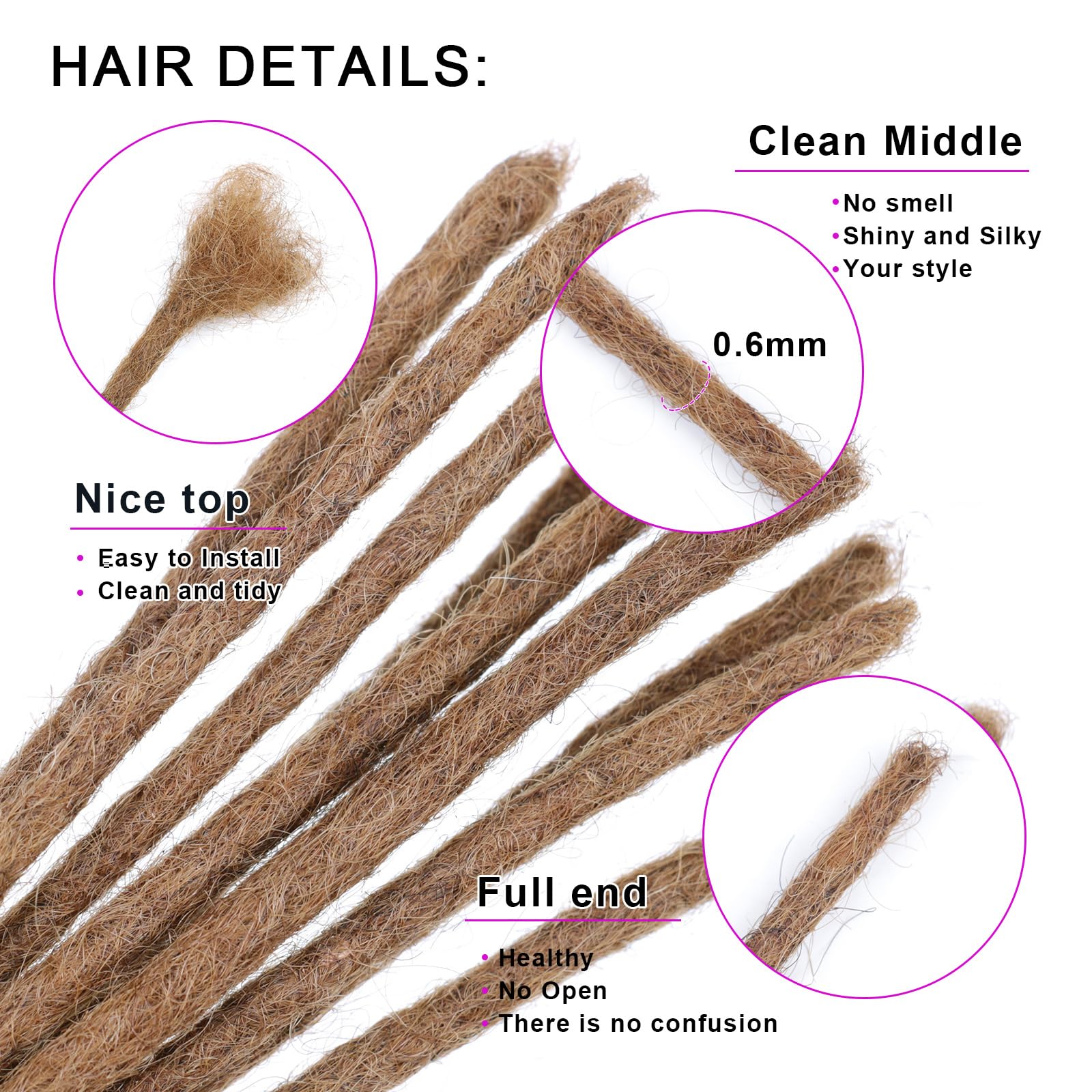 DaiMer 12 Inch Dreadlock Extensions Human Hair 0.6cm Loc Extensions Real Human Hair for Men/Women/Kids 10 Strands Full Handmade Permanent Dreads Extensions Extension 30 Color Will not Fade - Image 4