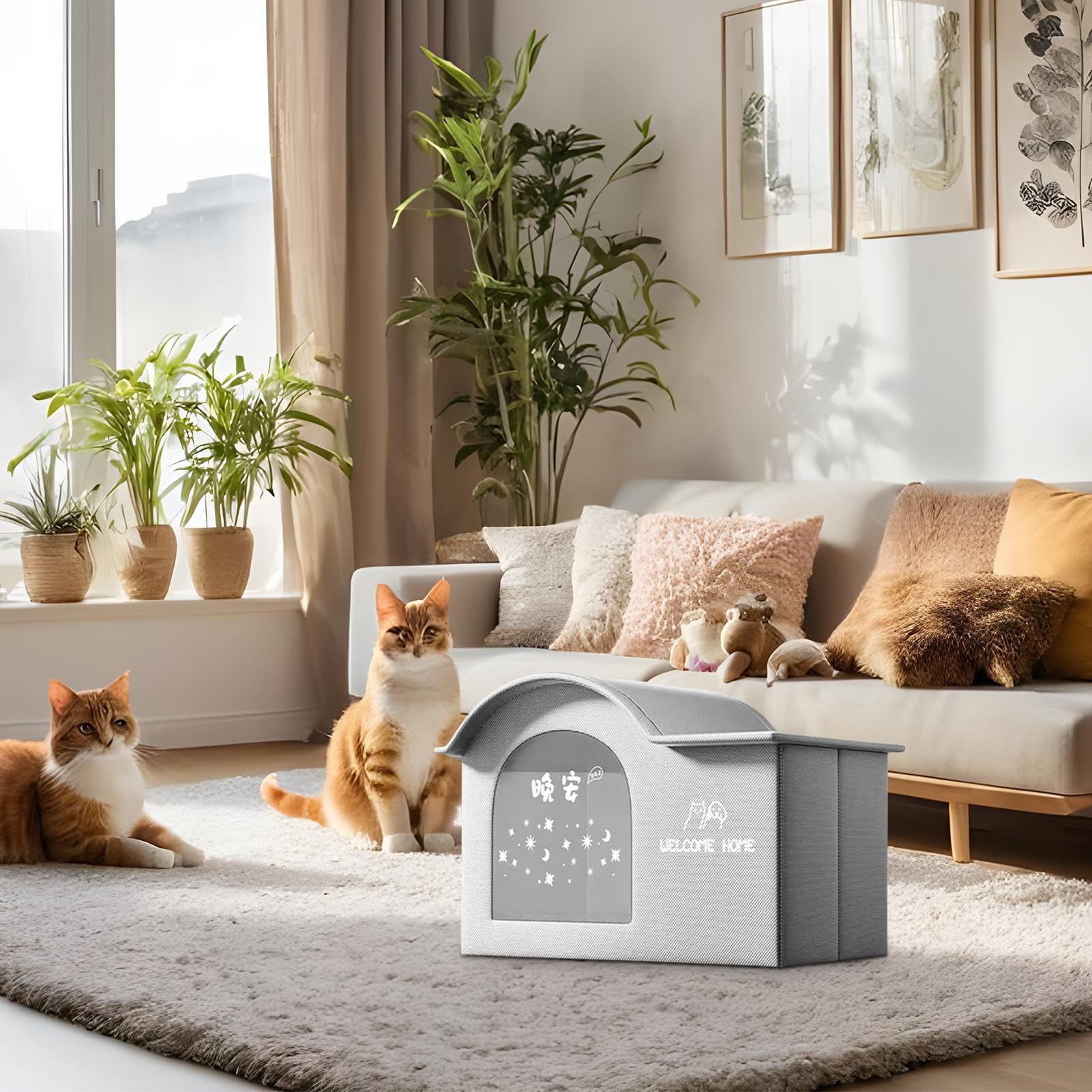 Cat Cooling House, Foldable Puppy Kennel, 16,54 x 15,75 x 12,01 Zoll Inches Insulated Pet Shelter, Portable Indoor Outdoor House for Dogs Cats and Small Animals During Hot Weather Travel
