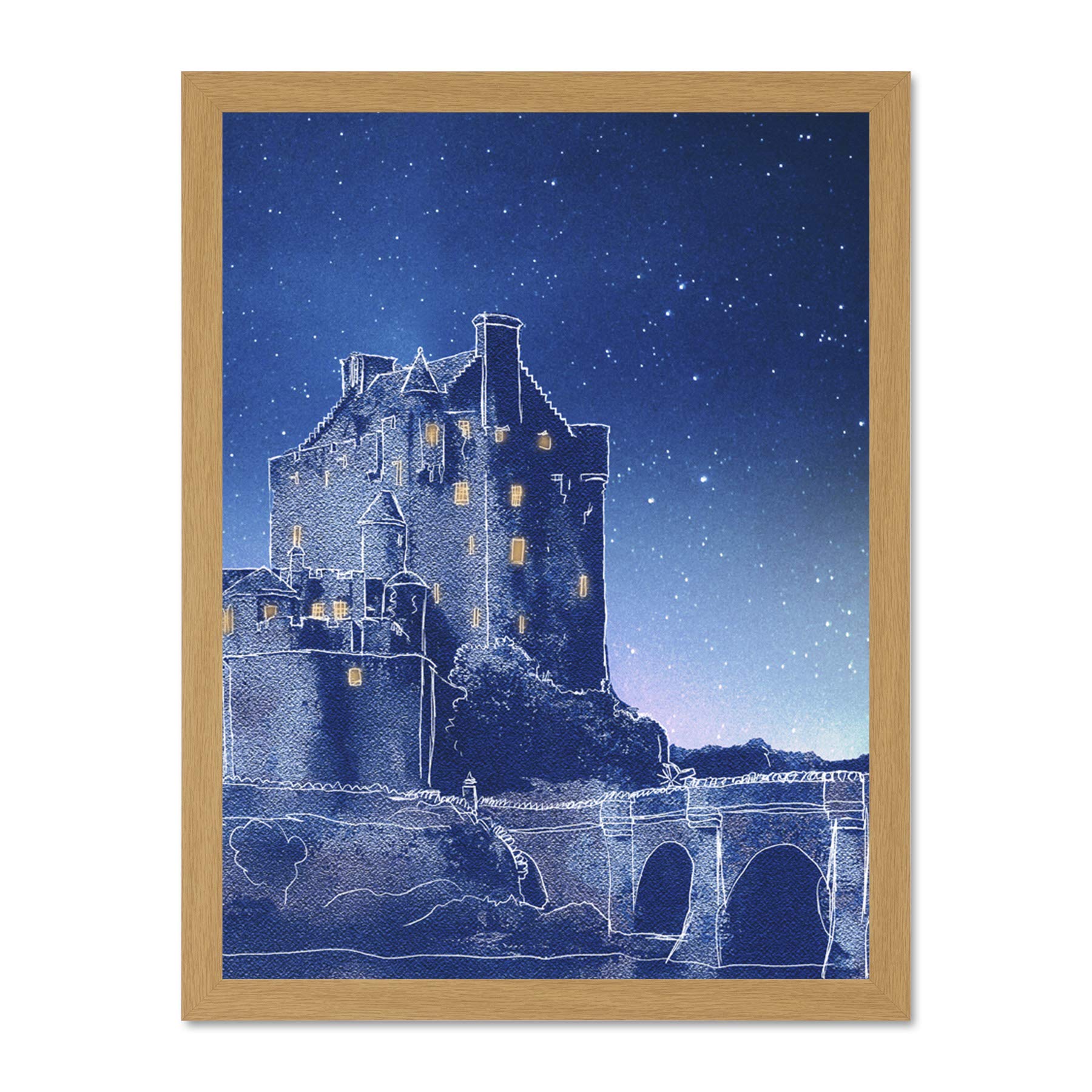 Scotland Eilean Donan Night Large Framed Art Print Poster Wall Decor 18x24 inch