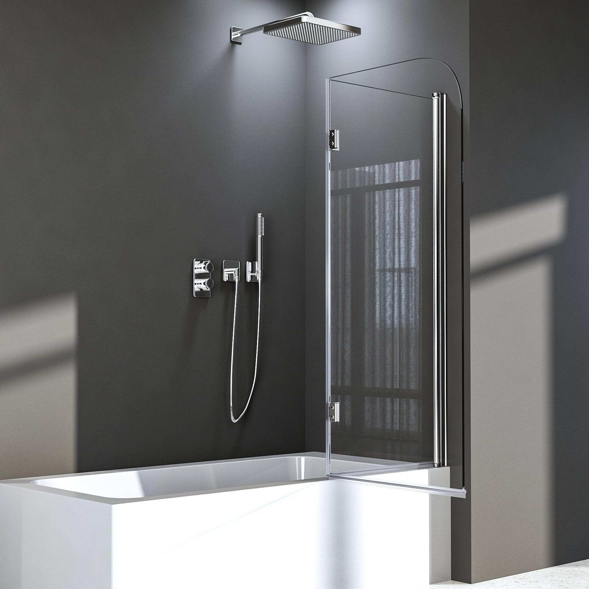 Duschwand für Badewanne 100 x 140 cm,2-teilig faltbar Duschwand Duschabtrennung mit 6mm Nano Glas,Silber