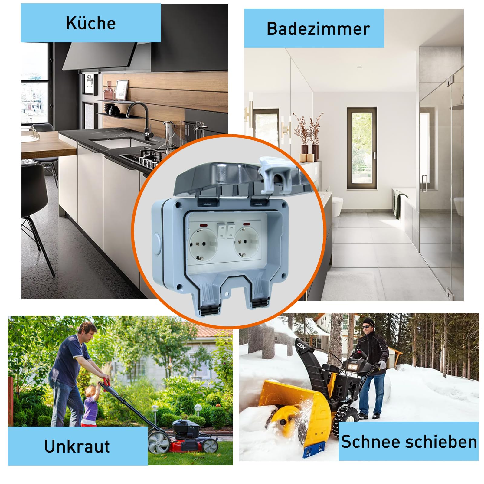 Enchufe exterior resistente al agua IP66, 1 compartimento con interruptor, luz de control, enchufe de pared, para ambientes húmedos, protección de contacto, enchufe de jardín, resistente al polvo