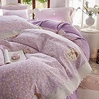 Vista 227 de 3 piezas de juego de funda de edredón tamaño individual XL, funda de edredón blanca con estampado floral azul, ropa de cama coquette de algodón