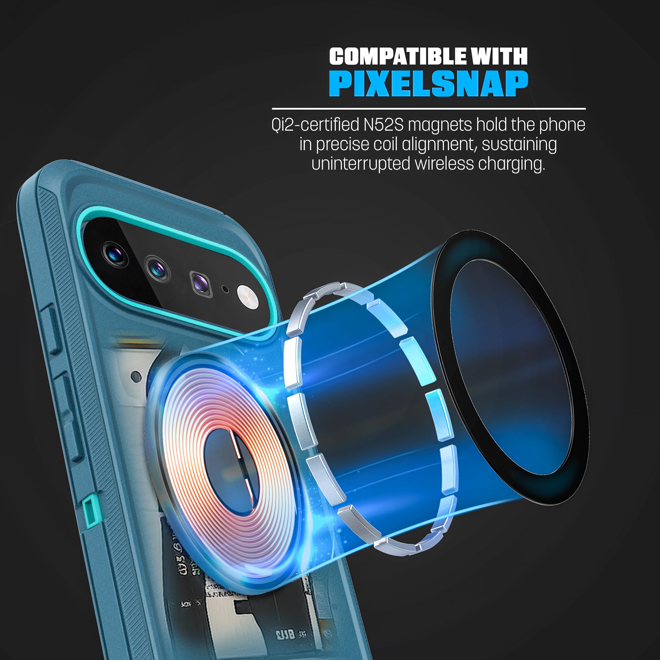 Encased Custodia magnetica per Google Pixel 11 Pro XL con clip da cintura | Protezione a doppio strato • Pellicola protettiva in vetro temperato • Compatibile con PixelSnap • Blu