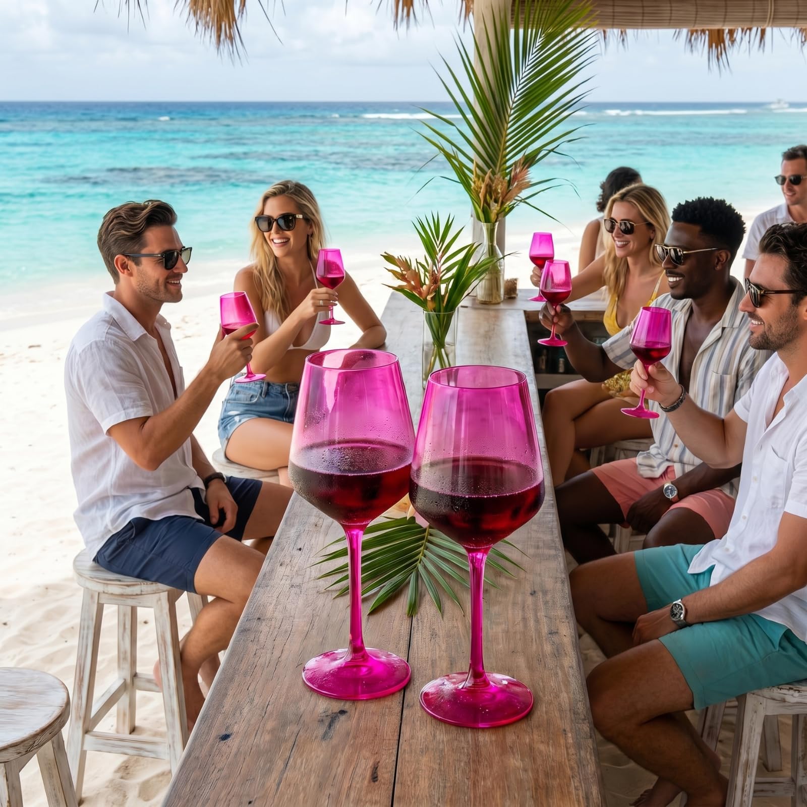 Copas de vino irrompibles de color rosa intenso, flotantes para piscina, juego de 2, vasos Tritan, irrompibles de color magenta y rosa rubor clásico, vasos inastillables de plástico sin BPA, rojo y