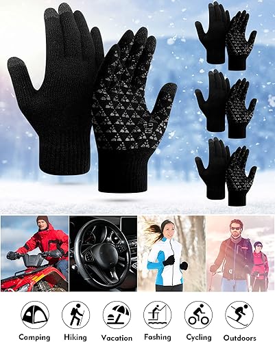 Miniatura 4 de Guantes de invierno para hombre, 4 pares de guantes cálidos con forro polar para pantalla táctil, guantes térmicos para clima frío para hombres