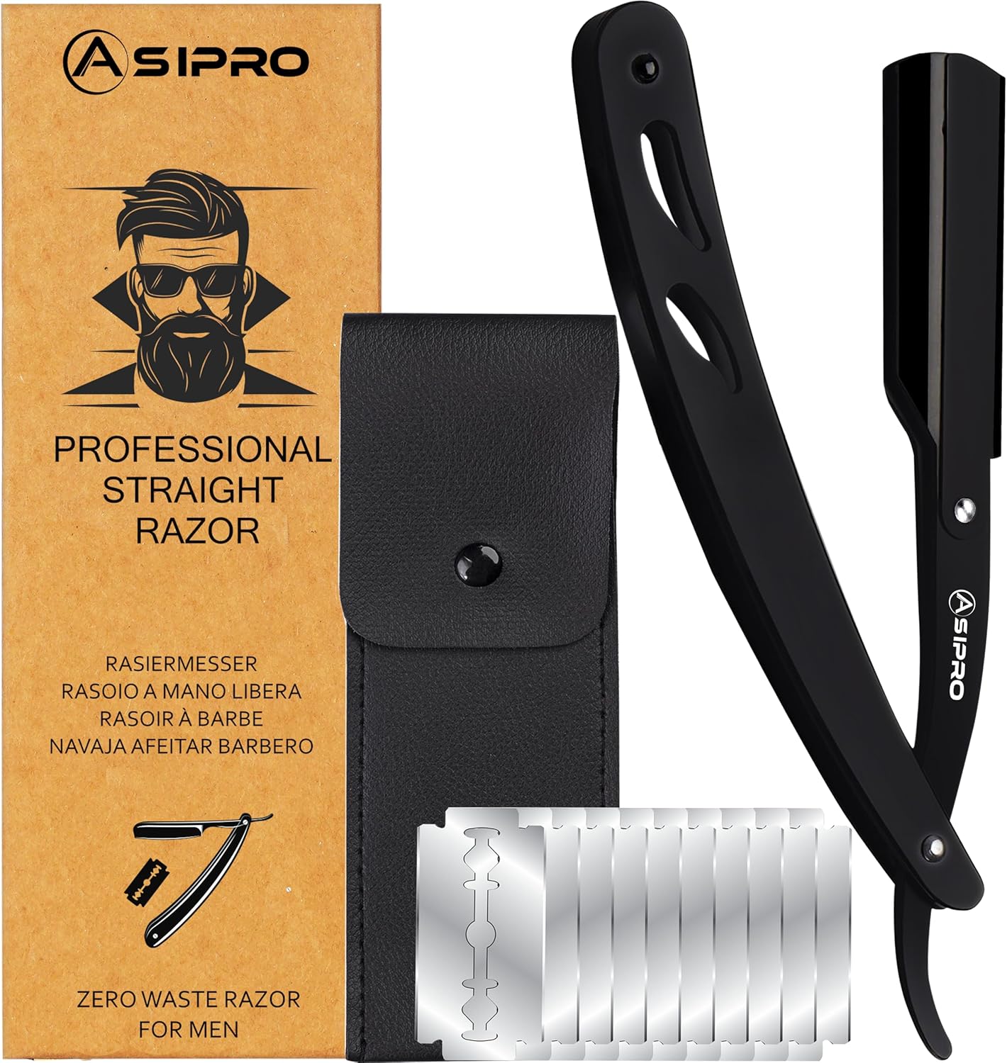 ASIPRO Straight Razor Men with 10 Shaving Blades (20 Single Edge Razor