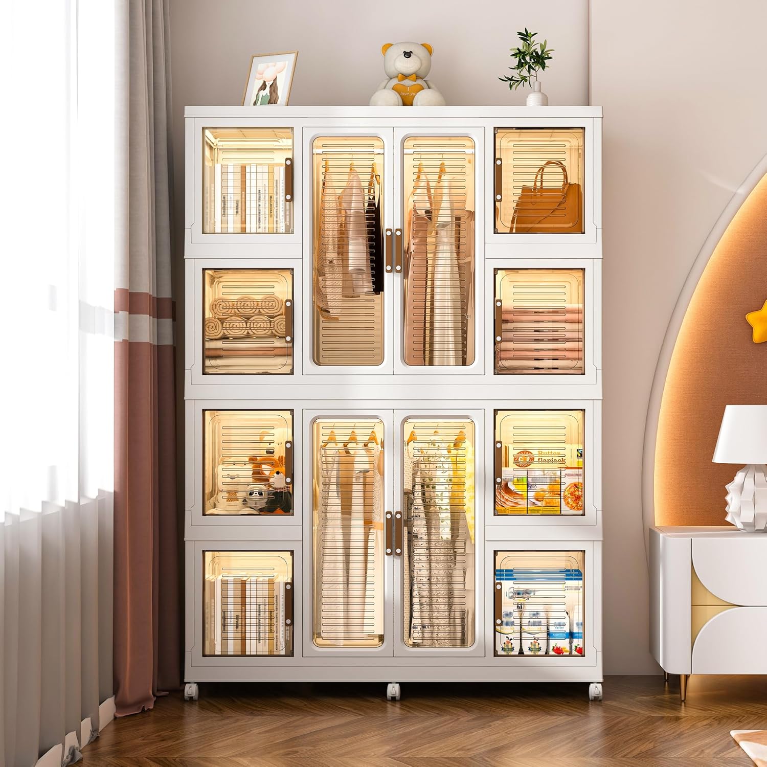 12-Door Magnetic Wardrobe Closet with Storage Cubes & Hangers - Portable Baby Cabinet