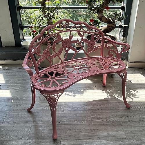 Miniatura 4 de Banco de aluminio fundido para exteriores, banco de jardín de rosas para patio, parque, césped, patio (rosa)