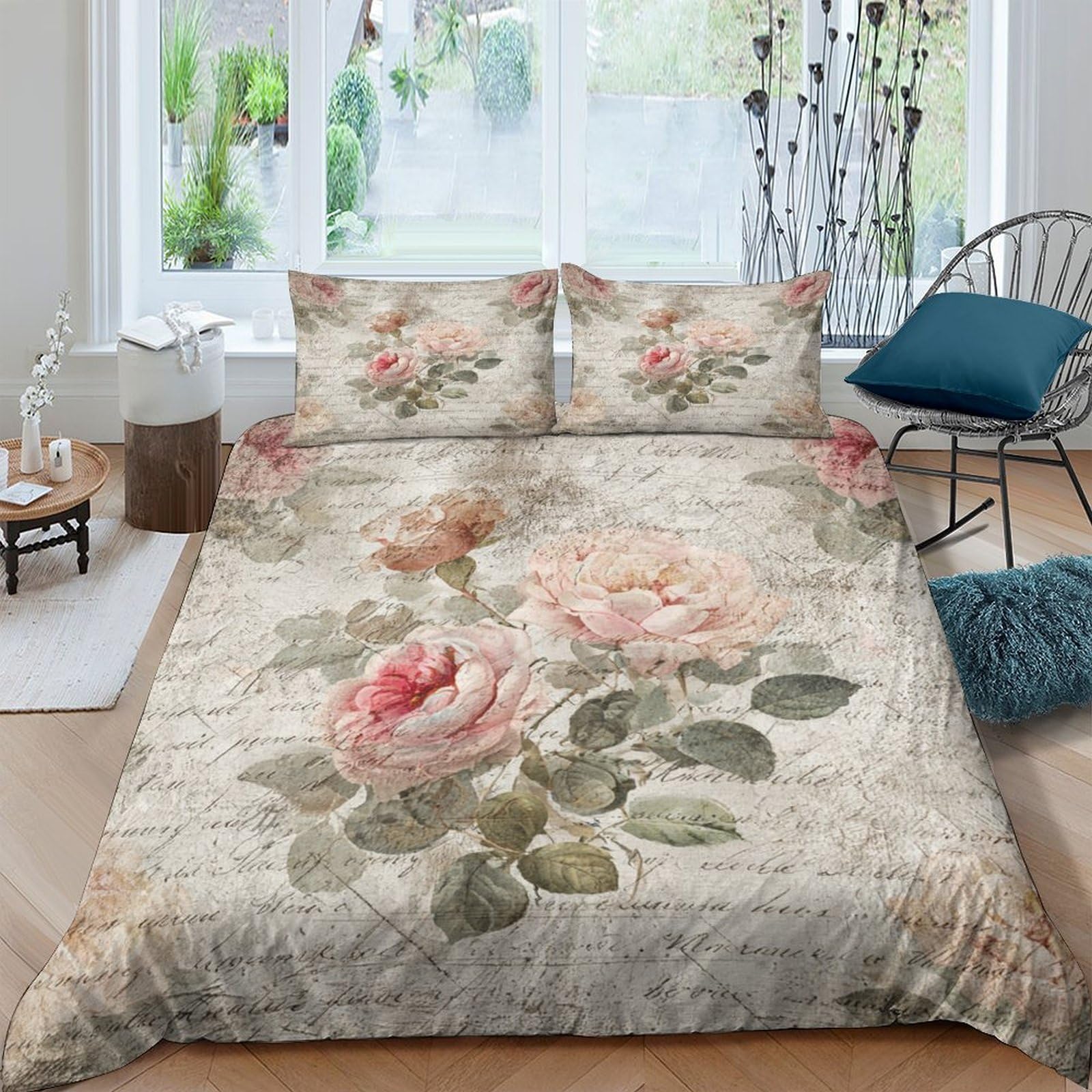 Linge de lit imprimé en 3D roses vintage en microfibre douce