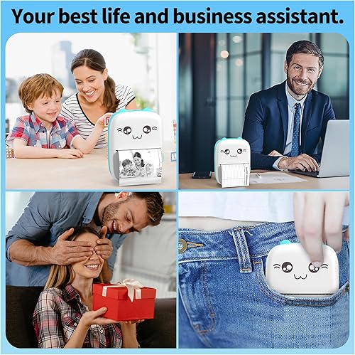 Miniatura 6 de Impresora de calcomanías sin tinta, mini impresora de bolsillo con 13 rollos de papel térmico, mini impresora térmica de bolsillo, aplicación iOS