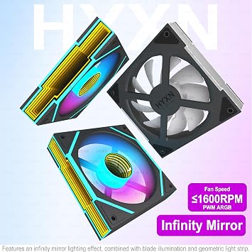 H1 PC ATX Case - Pre-installed with 7 Infinity Mirror PWM ARGB Fans, Dual Camera, Half Tower for Gaming, with Type C, Simultaneous Installation of 3 360mm Radiators (Black-M, H1)