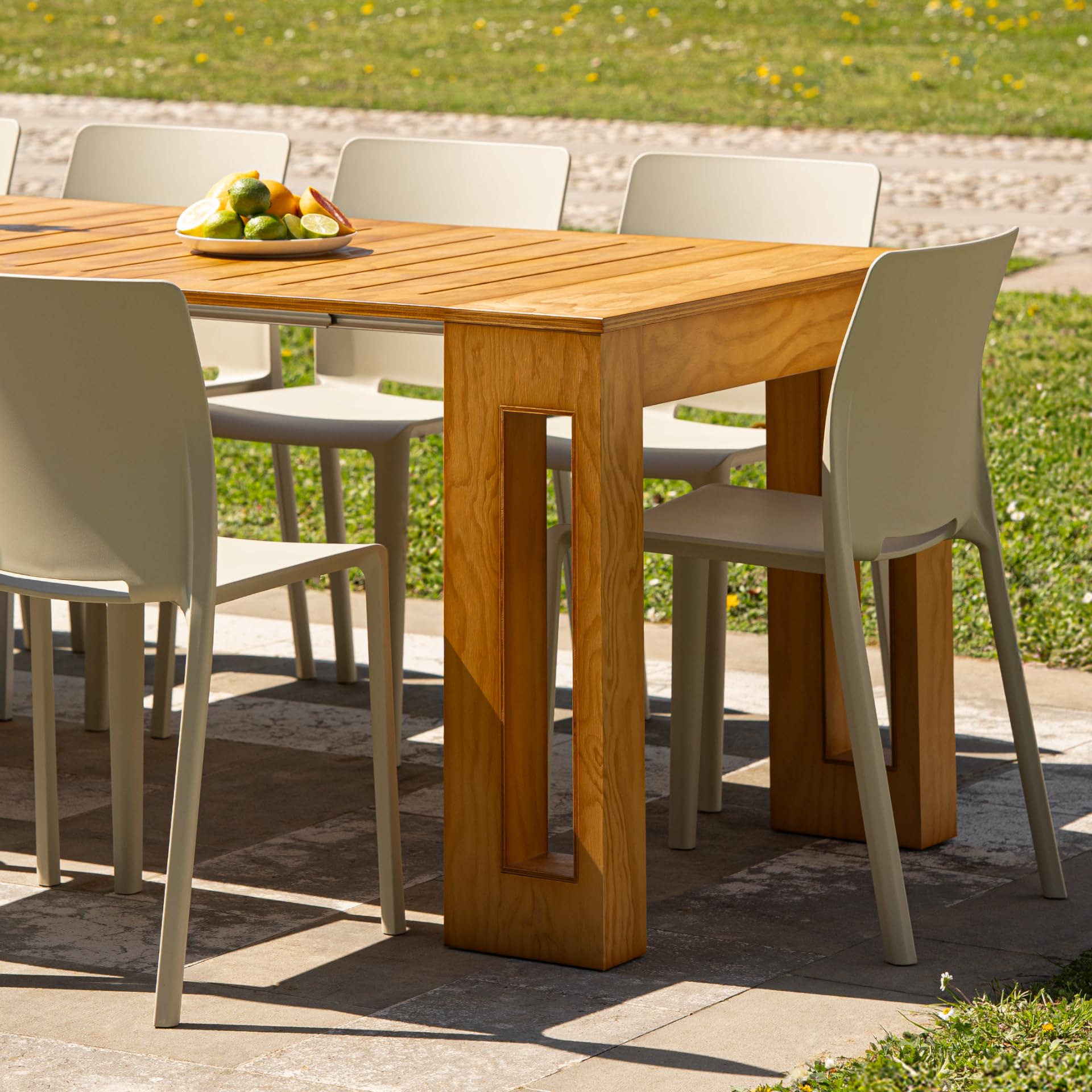 Mobili Fiver, Rozkładana konsola ogrodowa Easy z pojemnikiem na wkładki, 45(305) x90 cm, kolor Teak, do 12 miejsc, Konsola do ogrodu, werandy, tarasu, Made in Italy