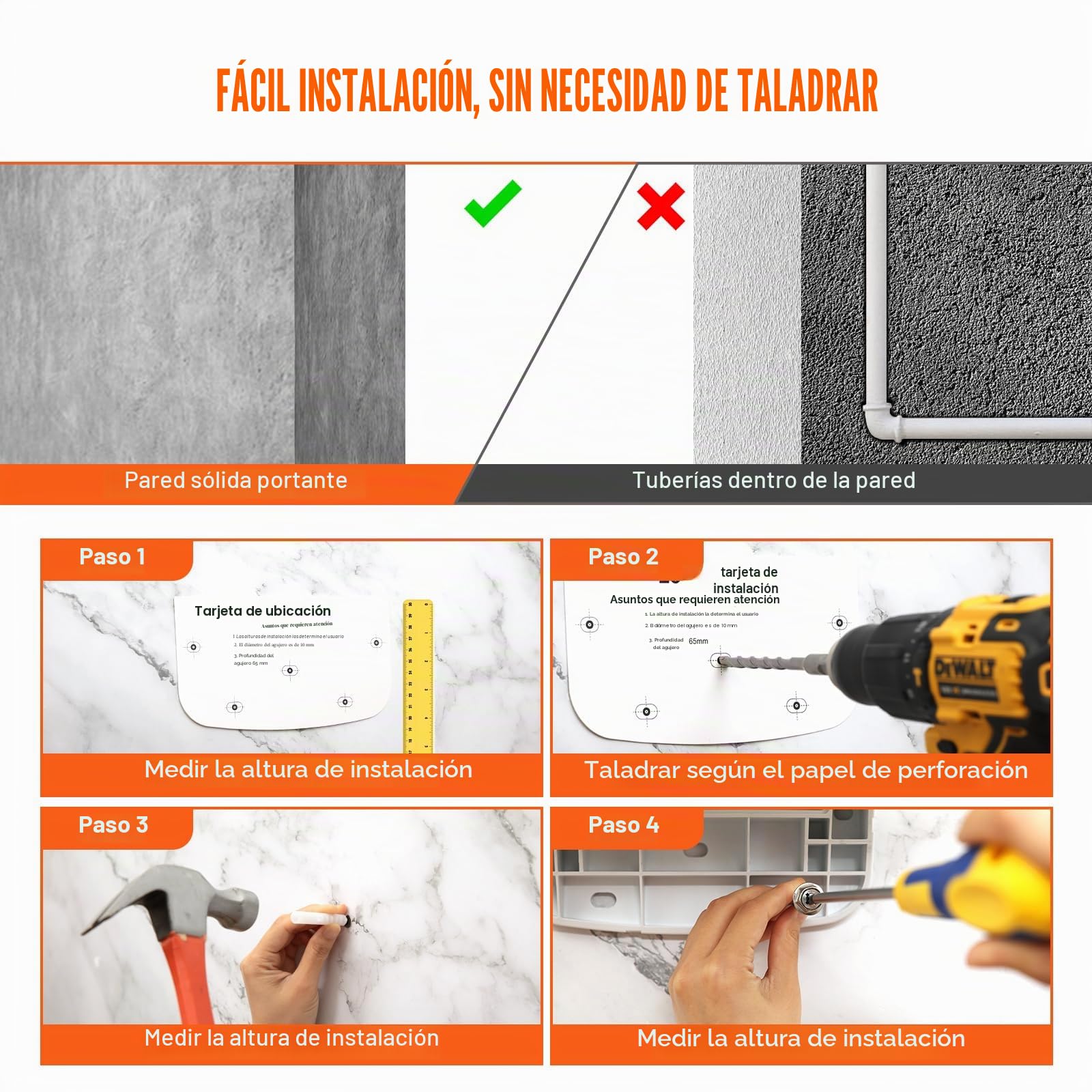 VEVOR Asiento de Ducha Plegable de Urea-formaldehído, 345 x 325 mm Desplegado, Montado en la Pared con Capacidad de Carga de 204 kg, Que Ahorra Espacio para Personas Mayores, Niños y Adultos, Blanco