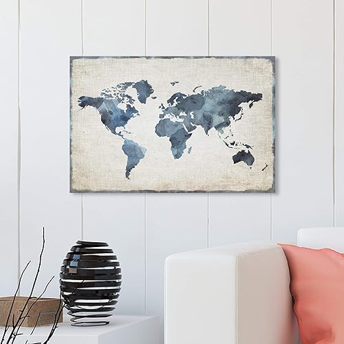 Miniatura 3 de The Oliver Gal Artist Co. Maps - Lienzo decorativo para pared, diseño de Mapamundi New Worlds, 30 x 20 pulgadas, azul, blanco