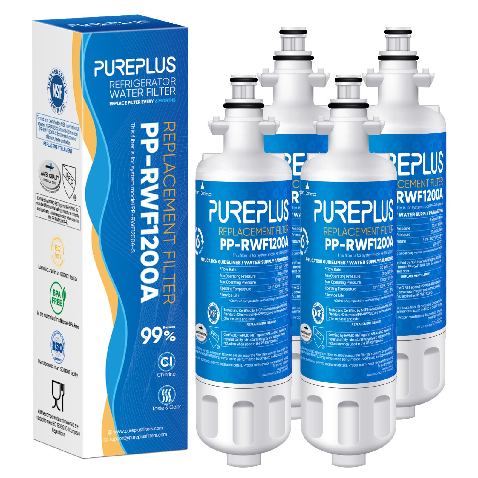 PUREPLUS 9690 Replacement for kenmore Elite 469690 LG LT700P RFC 1200A ADQ36006102 ADQ36006101 LFX28968ST RWF1052 RWF1200A LFXS29626S LFXS30766S LFX31925ST LFX31945ST Refrigerator Water Filter, 4Pack | Fridge.com
