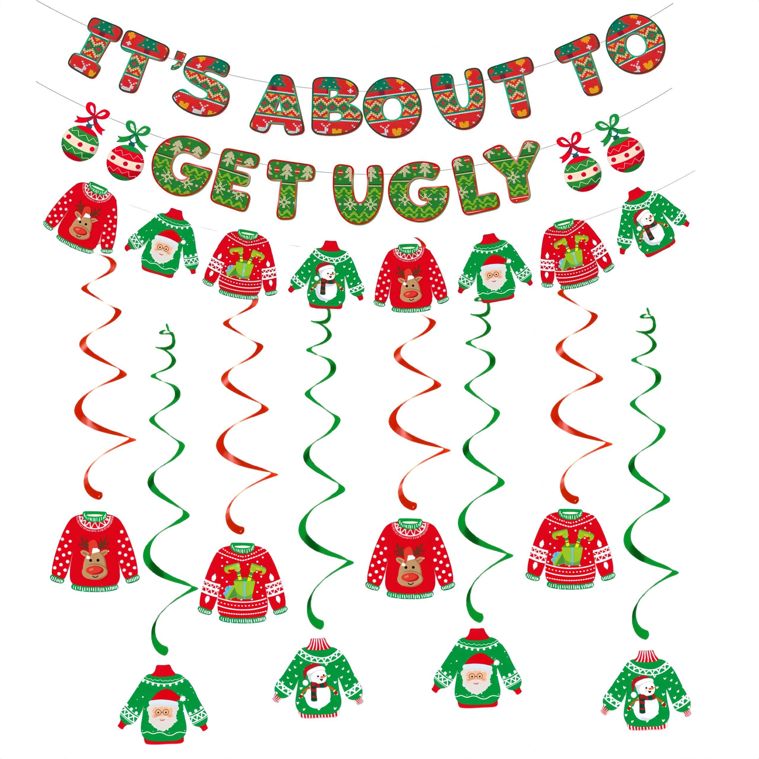 Ugly Sweater Party Decorations Kit - Banner & Swirls For Christmas Parties
