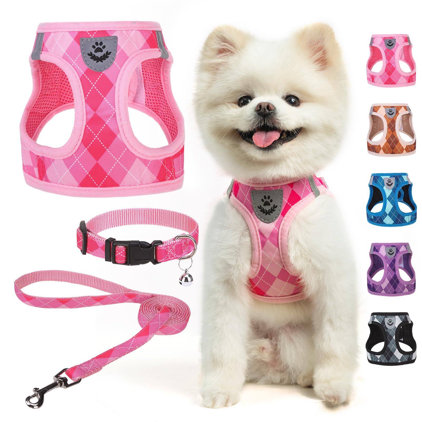 SCENEREAL Small Dog Harness and Leash Collar Set, Step in No Pull Soft Mesh Dog Harnesses for Small Medium Sized Dogs Puppy and Cats Outdoor Walking,