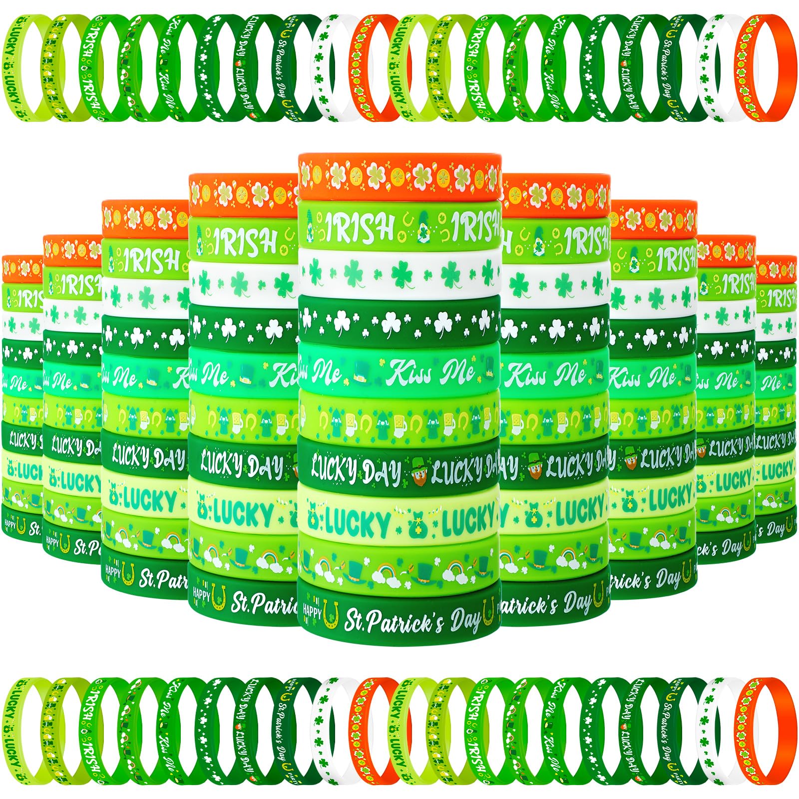 Wettarn 60 Braccialetti In Silicone Per San Patrizio - Con Trifoglio, Birra E Monete, Per Feste, Regali E Bomboniere, Multicolore