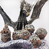Vista 5 de HAOMEJA Dados de flores de metal hueco DND 7 Set Dados de juego de rol D&D Cobre rojo antiguo