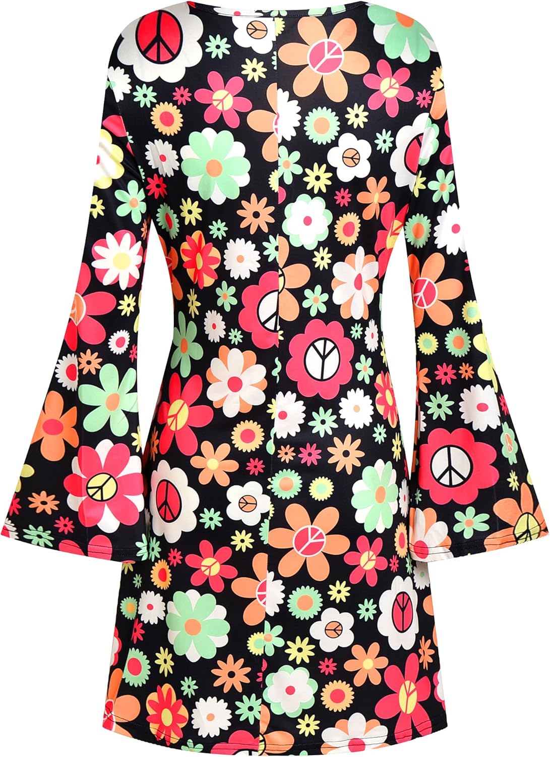 60s 70s Disco Outfit Hippie Costume Women, 1970 Style Clothes Dress Peace Sign Accessories Jewelry Halloween - Image 3