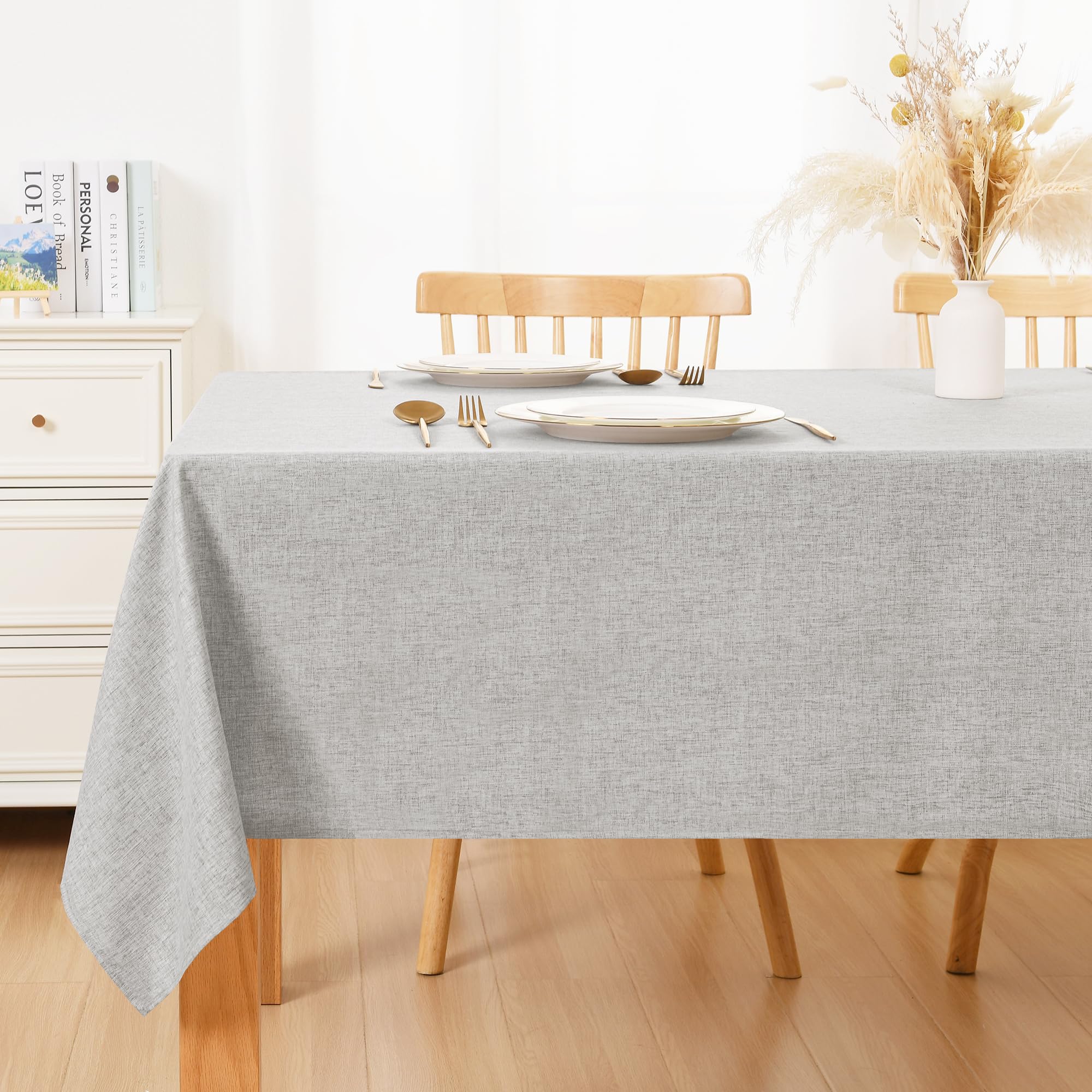 DWCN Hellgrau Tischdecke Abwaschbar, Tischwäsche Leinenoptik 150x300cm