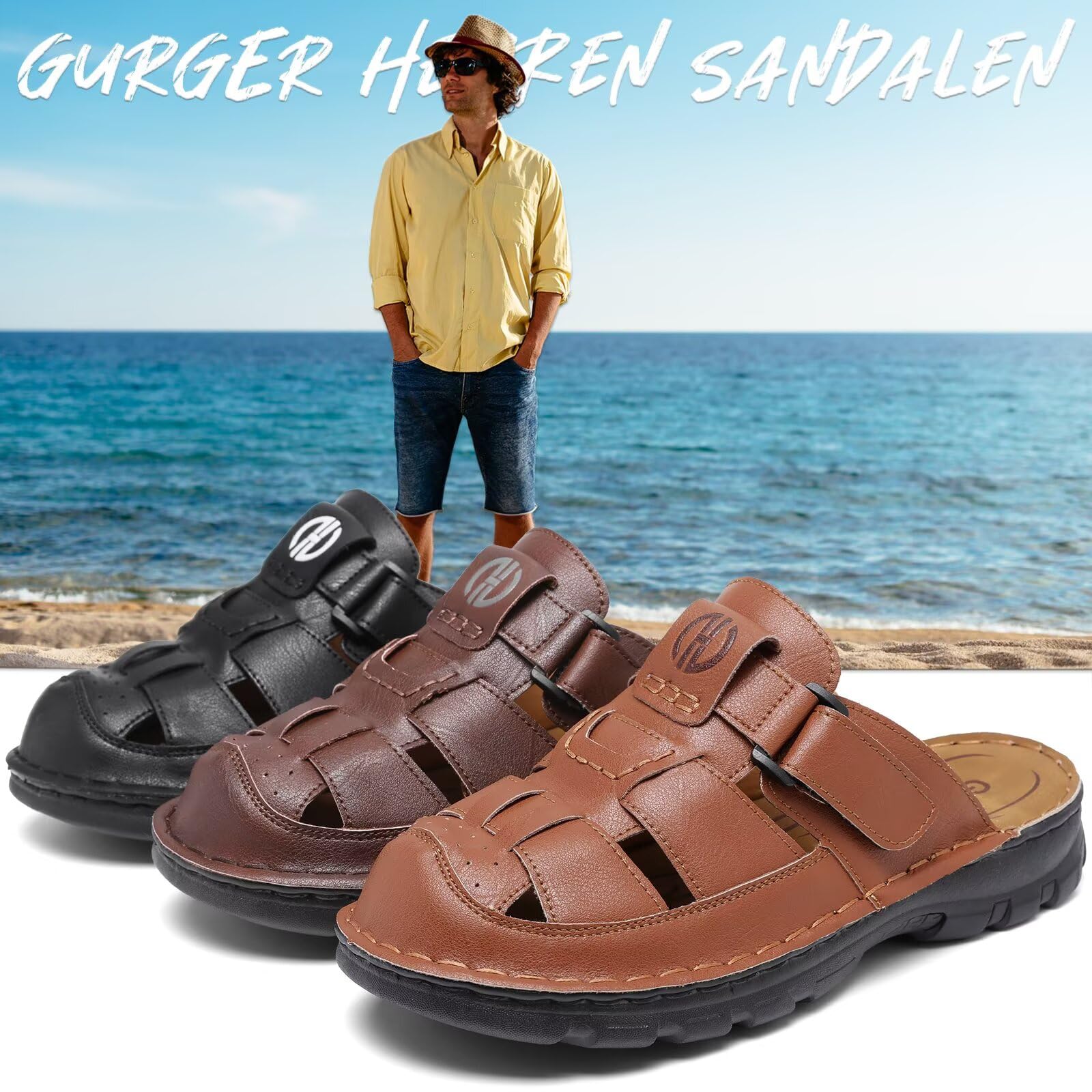 Zuecos y Mules para Hombre Sandalias de Cuero de Verano