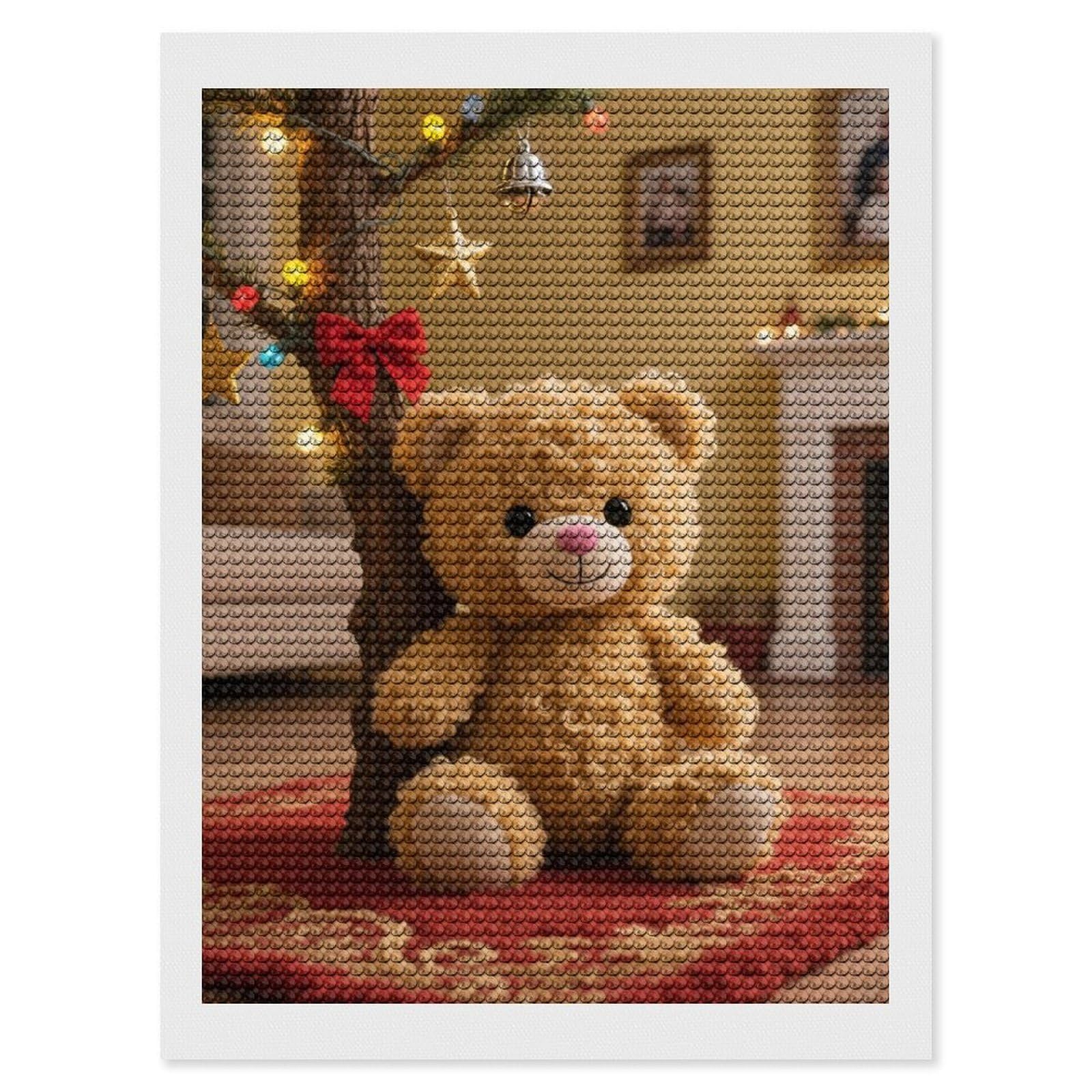 DWVTSLH Xmas Tree Branch Bear Doll Diamond Painting Kits for Adults, Personalized Diamond Photo Art Full Drill, DIY 5D Diamond Art Painting Kits for Beginners, Home Wall Decor 12"x16"