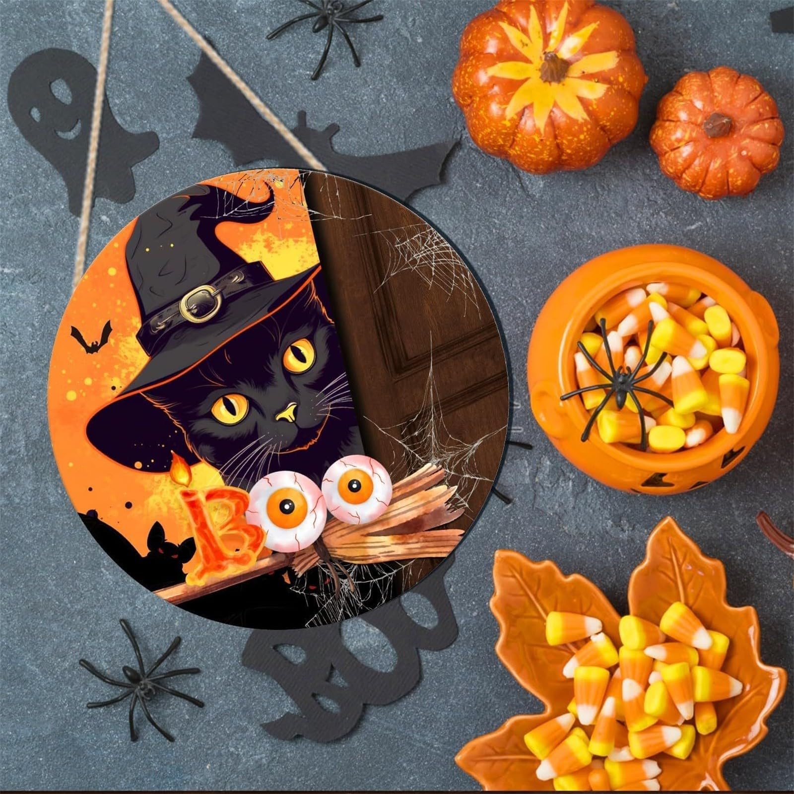ORFOFE Panneau De Porte Halloween Enseigne Murale Citrouille