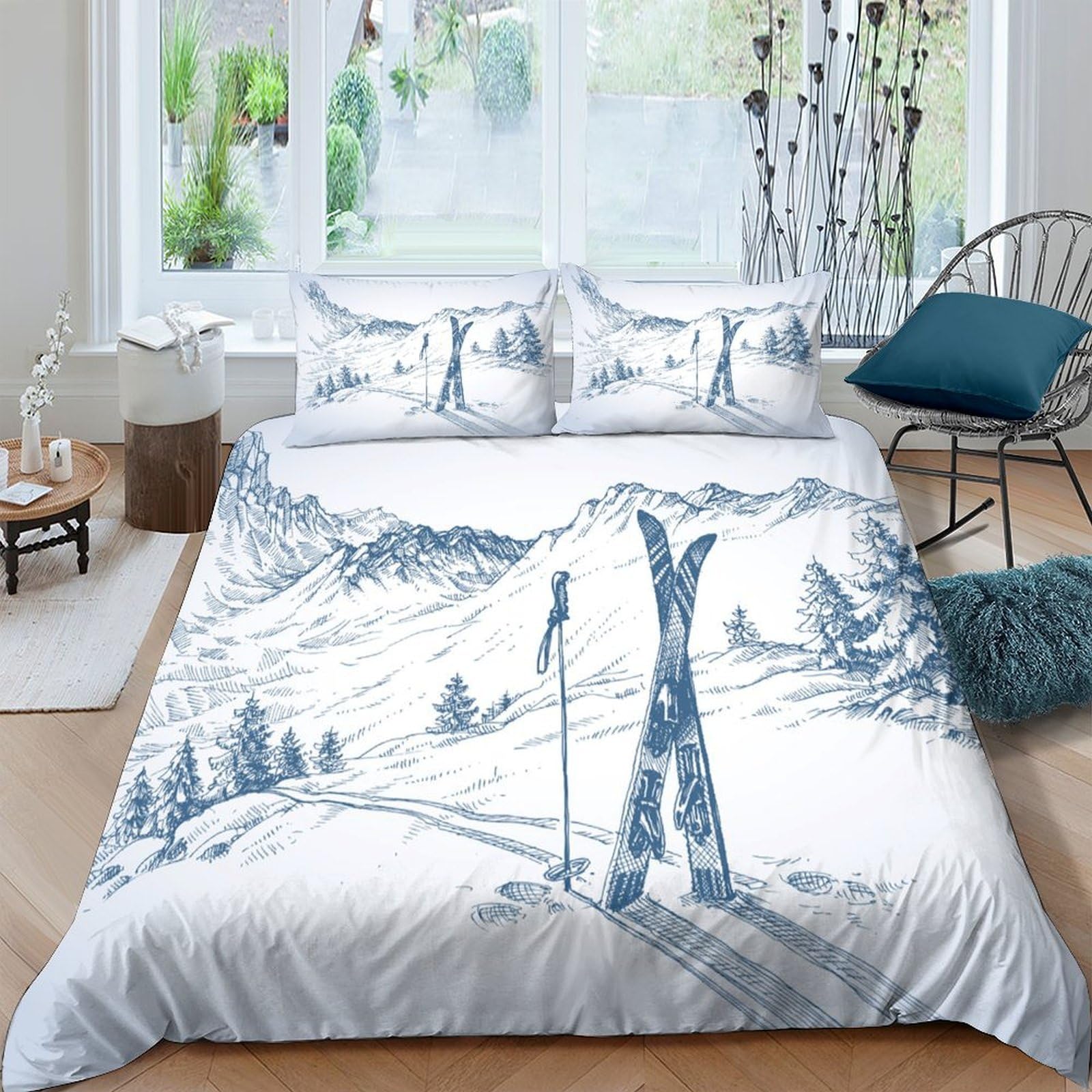 Ctjqhvkz Style-8 3D Printed Mountain Landscape Fitted Sheet Microfiber Snow Ski Scene Bed Cover Anti-Slip Machine Washable For Home Bedroom Decor Single（135X200cm）