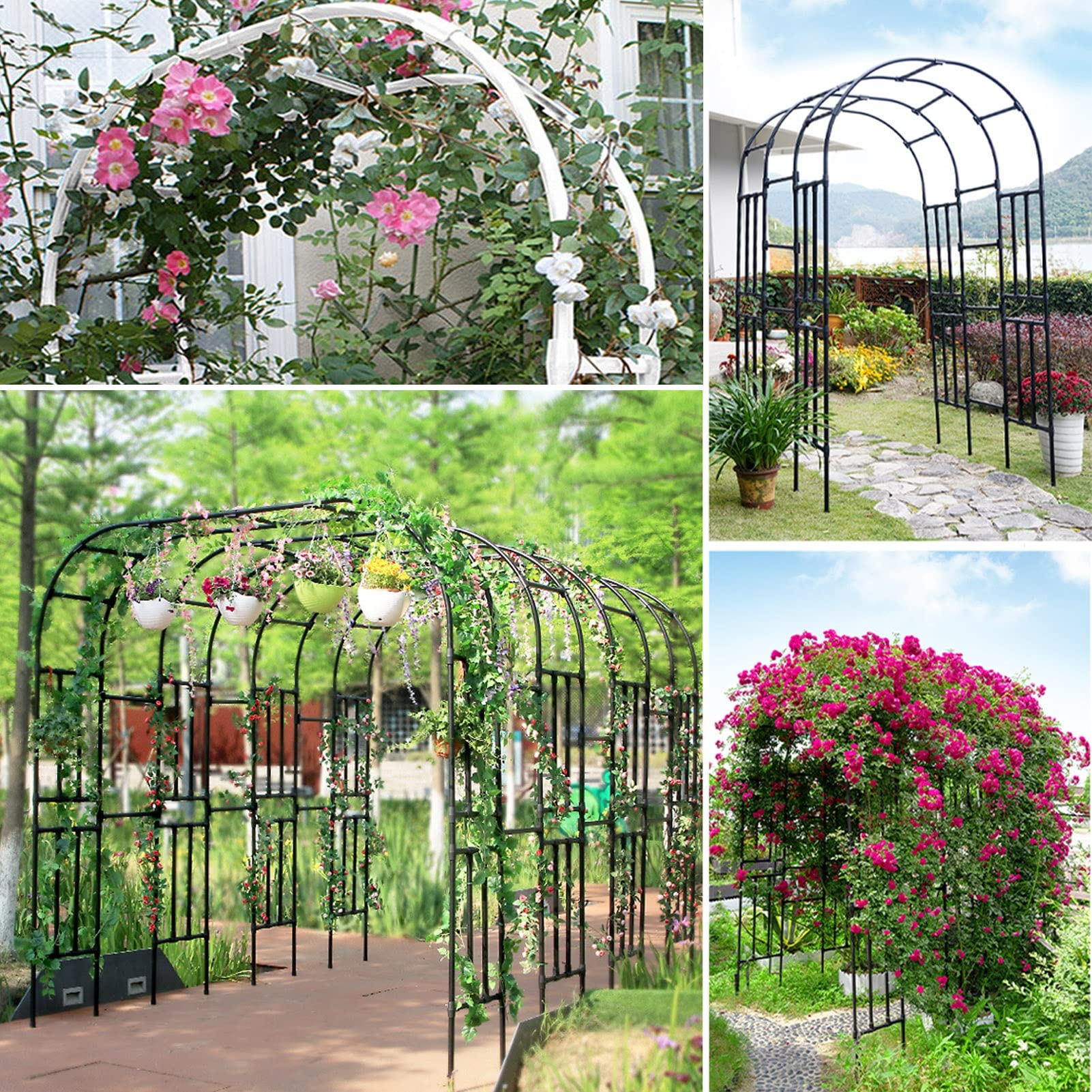 Stabiler Metall-Gartenbogen, 240 cm, wetterfest, Rosenspalier, Kletterpflanzenstütze für Terrasse, Hinterhof, Eingang, rostfreie Pergola, ideal für Gartenliebhaber