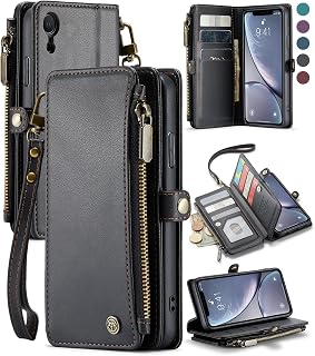 Defencase for iPhone XR Case, RFID Blocking iPhone XR Wallet Case for Women and Men with Card Holder Slot, Zipper Pocket Magnetic Book Flip PU Leather Protective Phone Case for Apple iPhone XR, Black