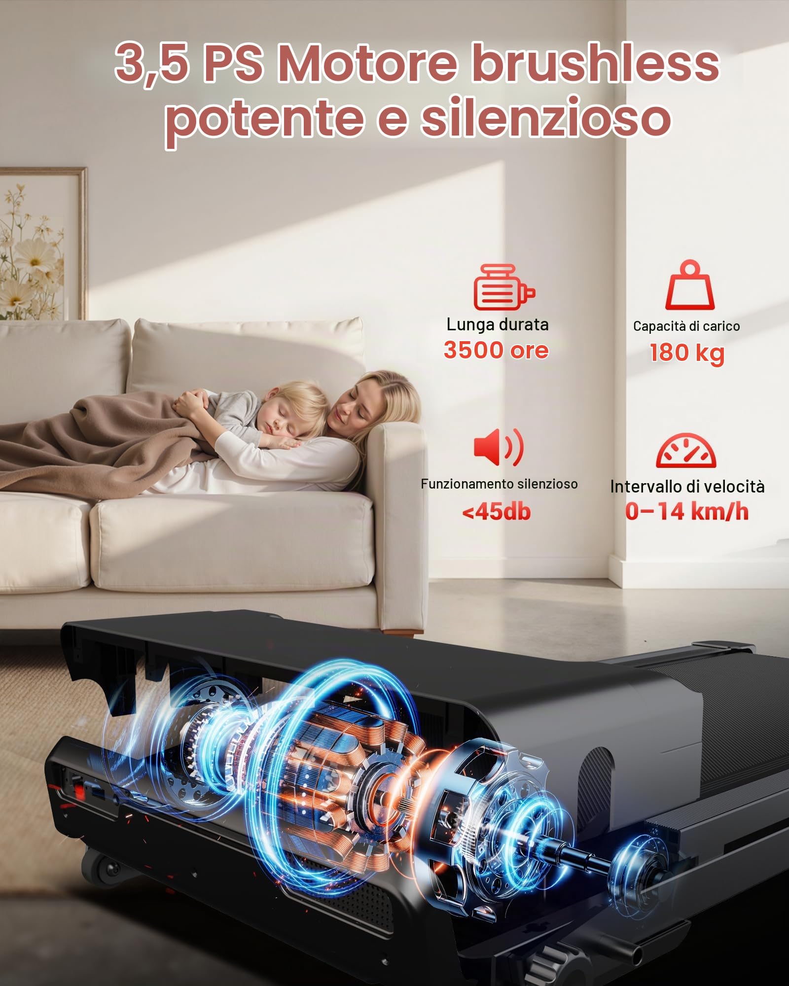 CURSOR Tapis Roulant per Casa con Pendenza 16%, 14KM/H, Tapis Roulant Pieghevole con Misurazione del Battito Cardiaco, Tapis Roulant per Casa con Silenzioso Motore da 3,5 CV, Display LED, Max Carico