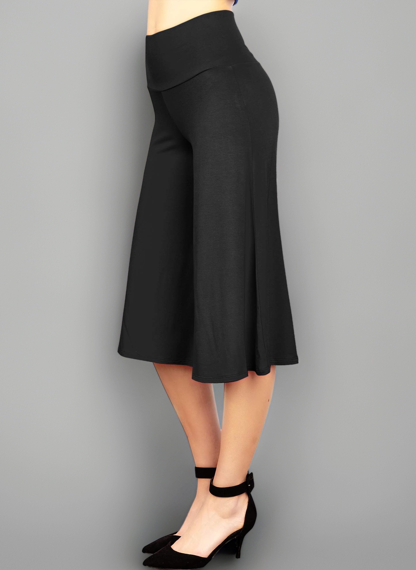 Made By Johnny Women's High Elastic Waistband Wide Leg Palazzo Culotte Gaucho Capri Pants (S~5XL)