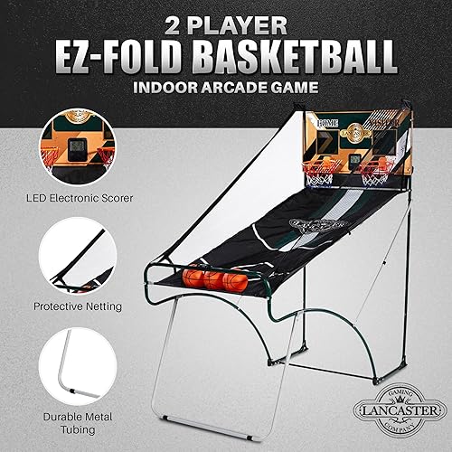 Miniatura 2 de Lancaster Sports EZ Fold - Juego de arcada de baloncesto, juego de arcade de doble aro para 2 jugadores