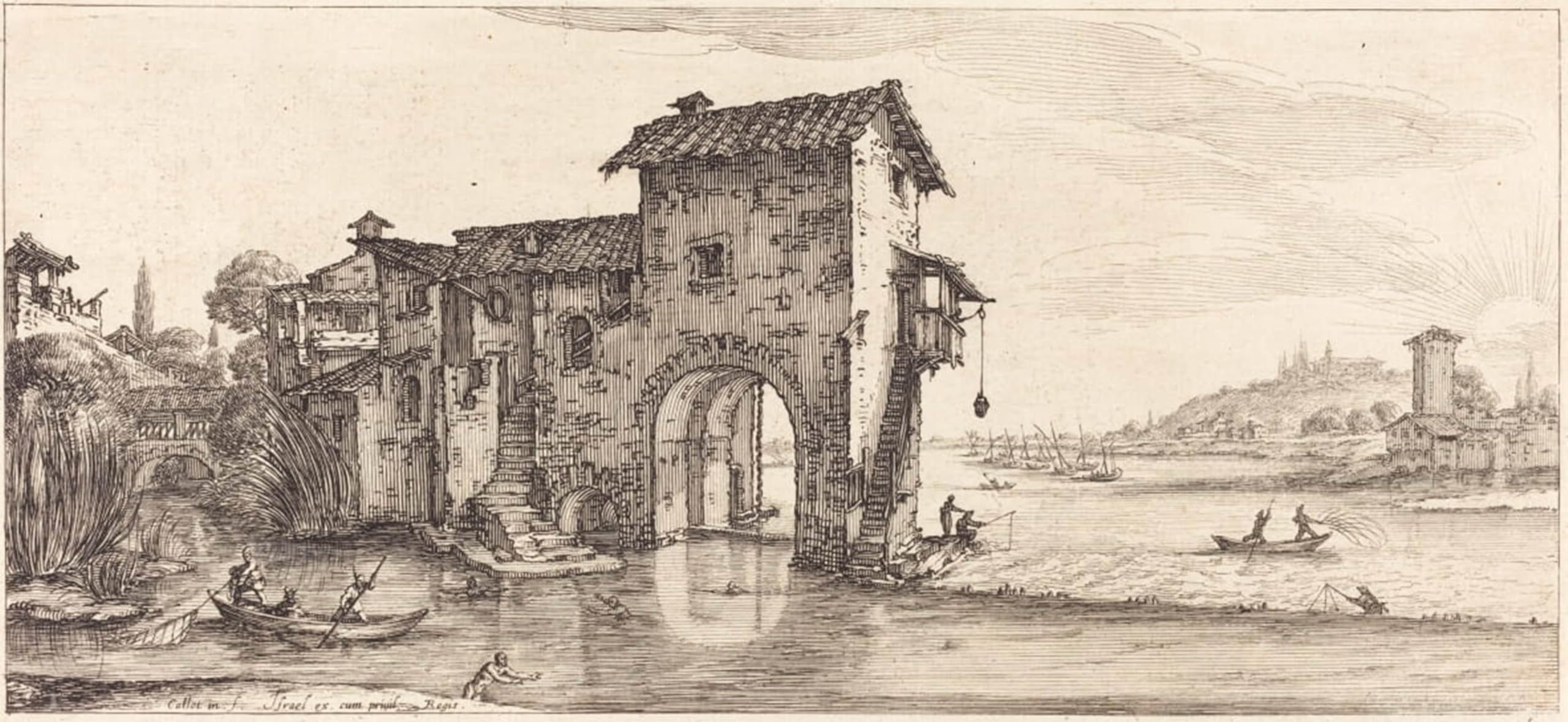 ARTXLXXBN Famous Painting Canvas Artwork Graffiti Print the Watermill by Jacques Callot Portrait Canvas Image for Home Decor 60x90cm