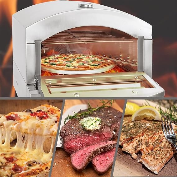 Countertop Pizza Maker Machine, Stainless Steel Electric/Gas Pizza Oven with Anti-scalding Handle and Visible Window, Temperatures Control for Party and Cooking,Gas