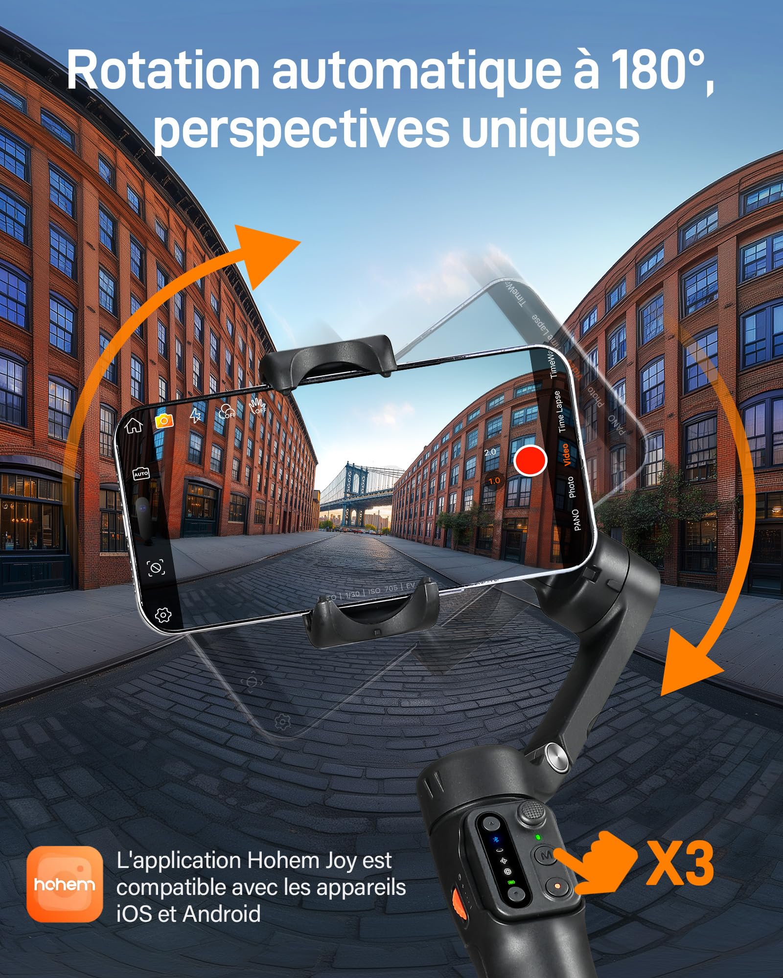 hohem Stabilisateur Smartphone iSteady X3 SE, 3 Axes Stabilisateur de Cardan, Design léger et Pliable avec télécommande détachable, Batterie de 11H, Parfait pour Le Vlogging et Les Selfies