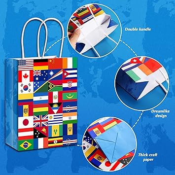 Pajean 16 Pack International Flag Bags World Flag Gift Bags for Opening Sports Events Celebration Goodie Candy Party Favors Decoration Supplies
