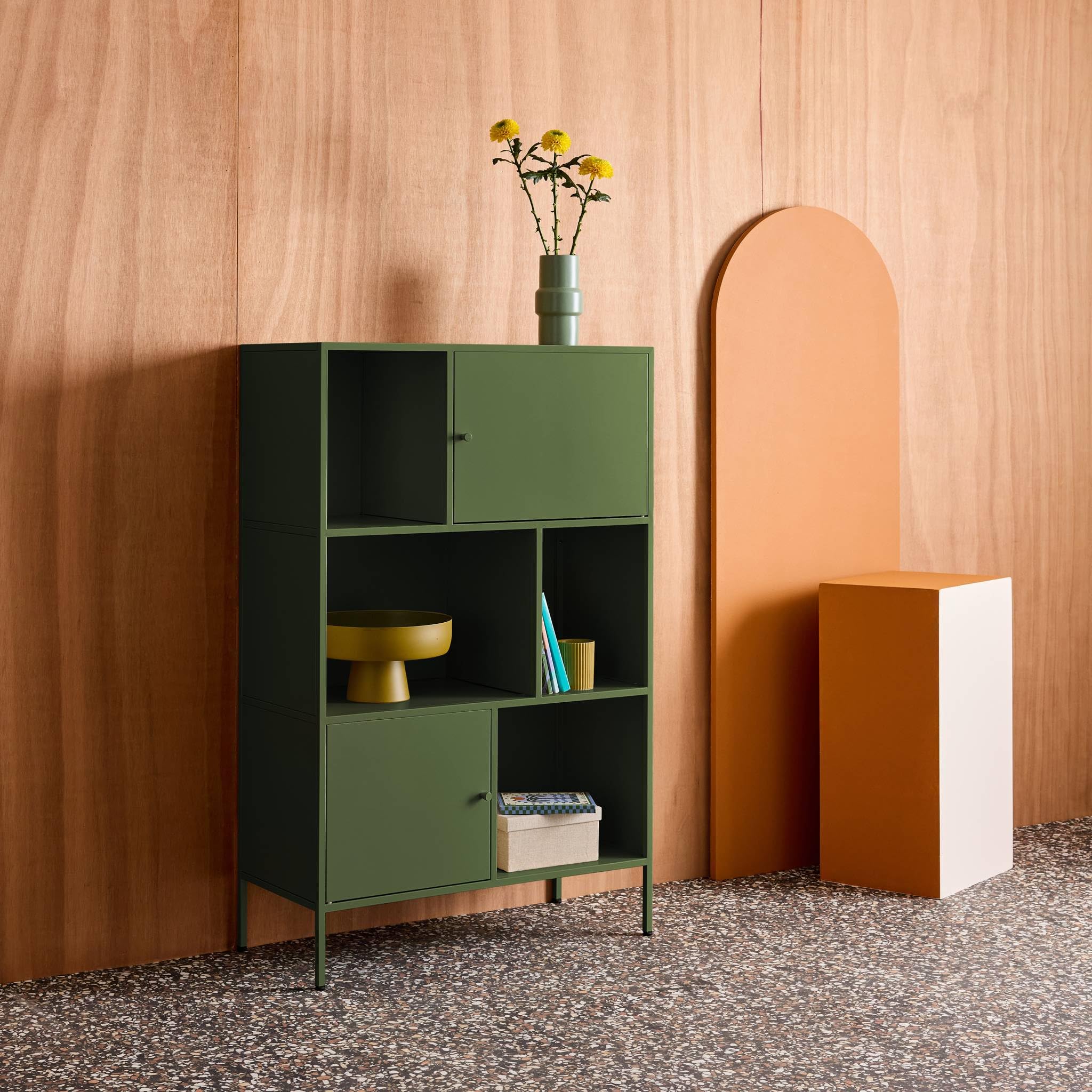 Alice's Garden sweeek - Buffet. Meuble de Rangement Industriel métal Vert 6 Compartiments. L 80 x P 35 x H 125cm - Oklahoma