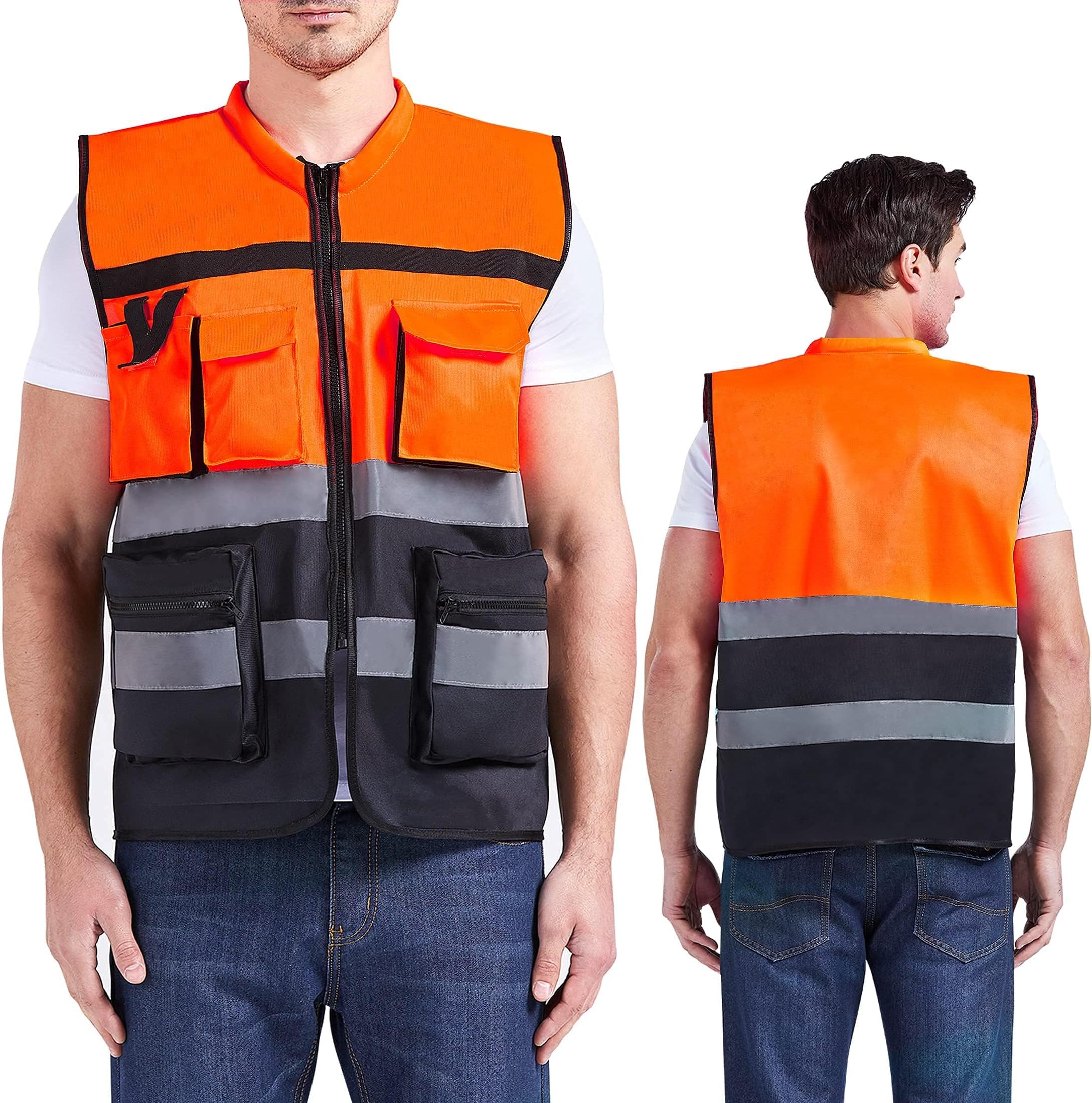 NALACAL High-Visibility Reflective Safety Vest with Sweat-Absorbent Collar, Fashionable Design, 360° Visibility, Multi-Pocket, Breathable Fabric - Ideal for Work & Outdoor Activities - XL
