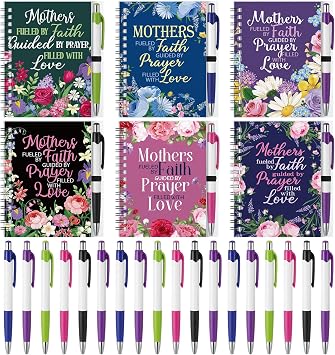 Sabary 24 Set Mothers Day Christian Gift Bulk Mothers Day Spiral Notebook with Pen Assortment Prayer Journals Ballpoint Pen Spiral Notebook Floral Religious Faith Notepad for Mom Women Church Gifts
