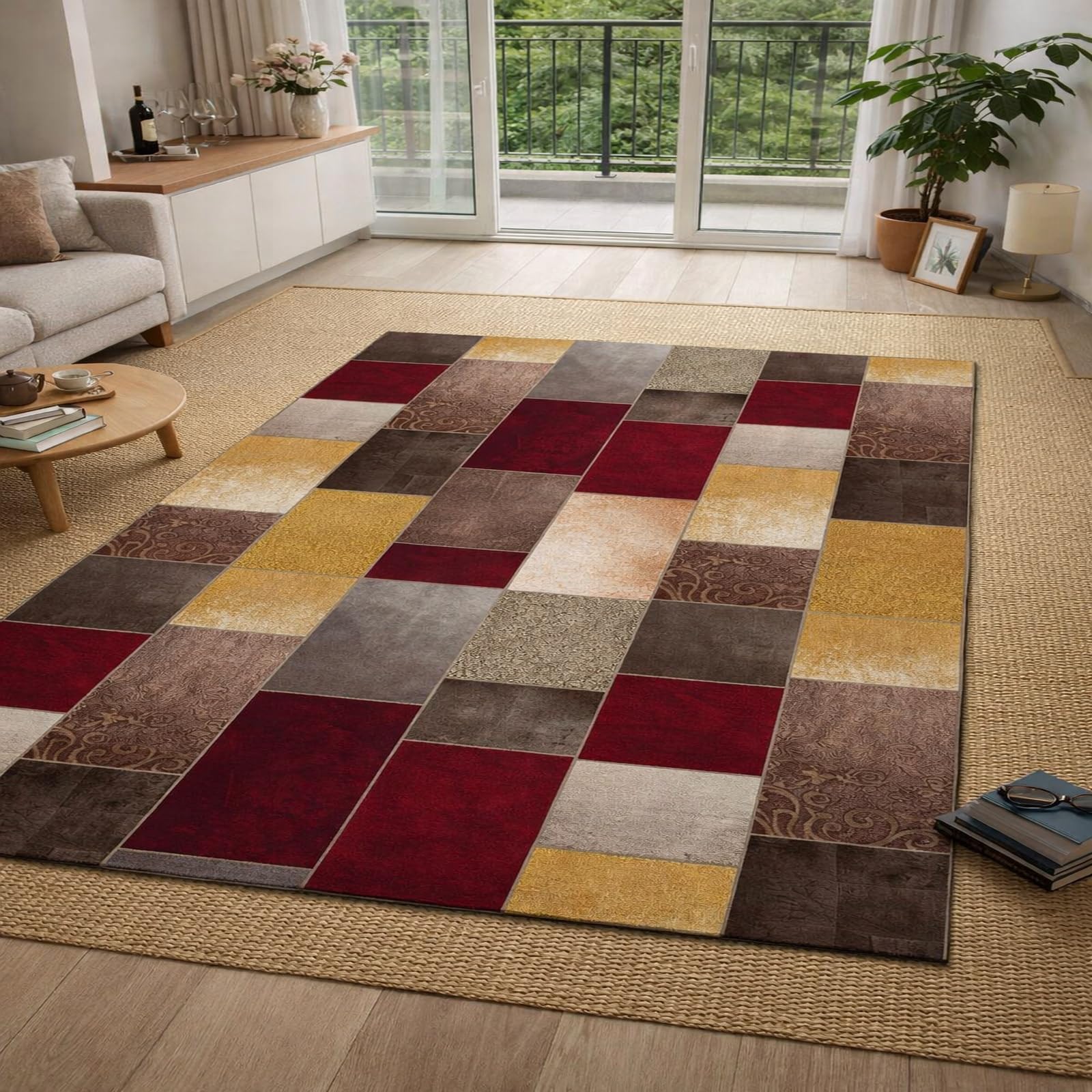Alfombra lavable y antideslizante roja de 100x200 cm con pelo corto resistente para dormitorio