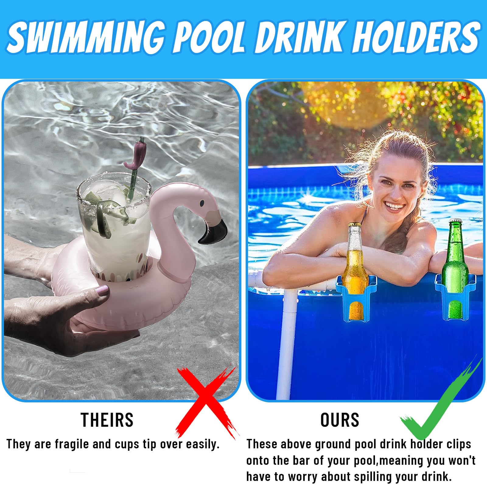 4 Pool Getränkehalter - Blau - Für Poolrand - Handy & Getränke - Mit Ablauf