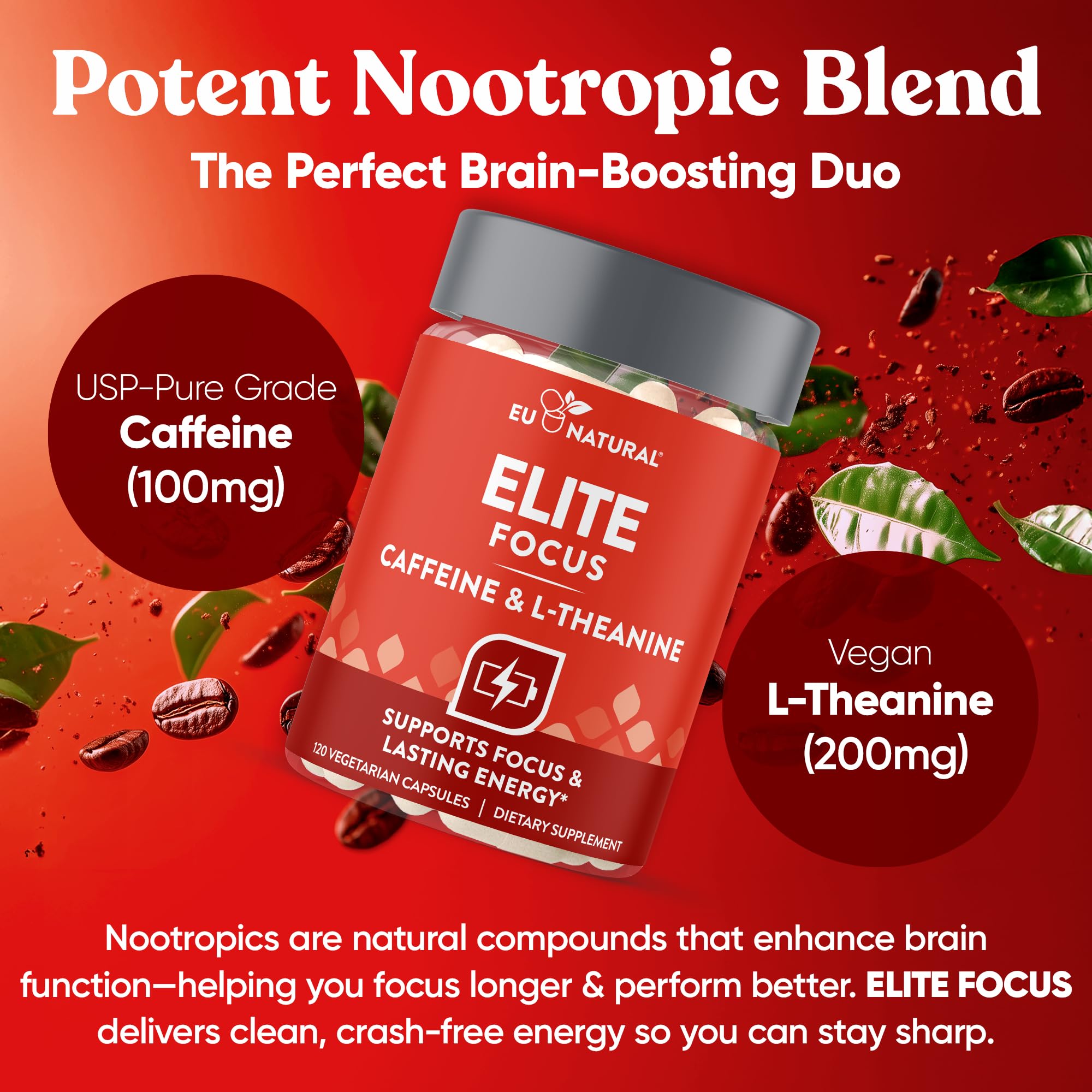 Elite Focus Caffeine Pills with L-Theanine, Jitter-Free Energy, 120 Caps — Amazon image 4